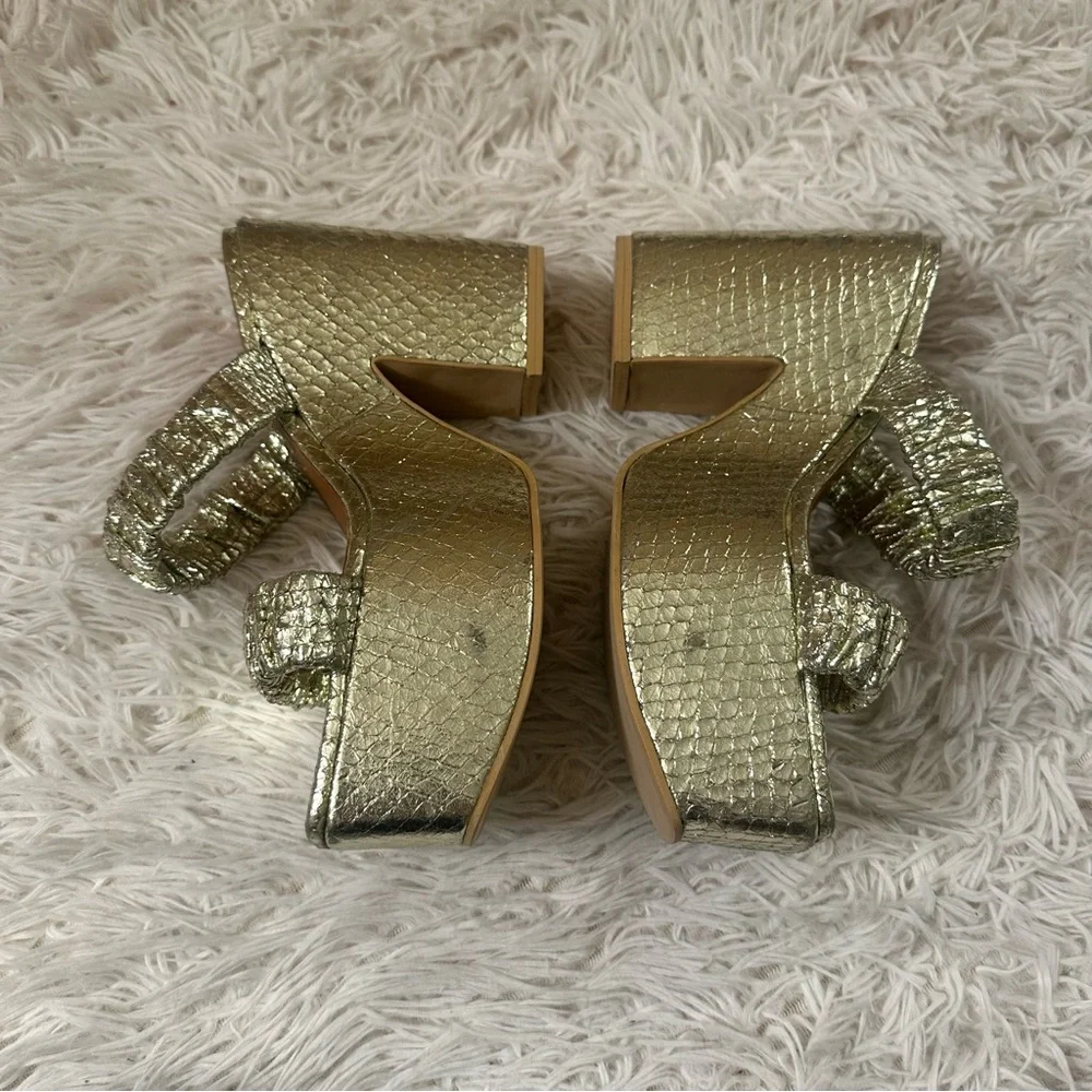 STAUD Frankie Ruched Sandals in Snake Platino Gold size 37